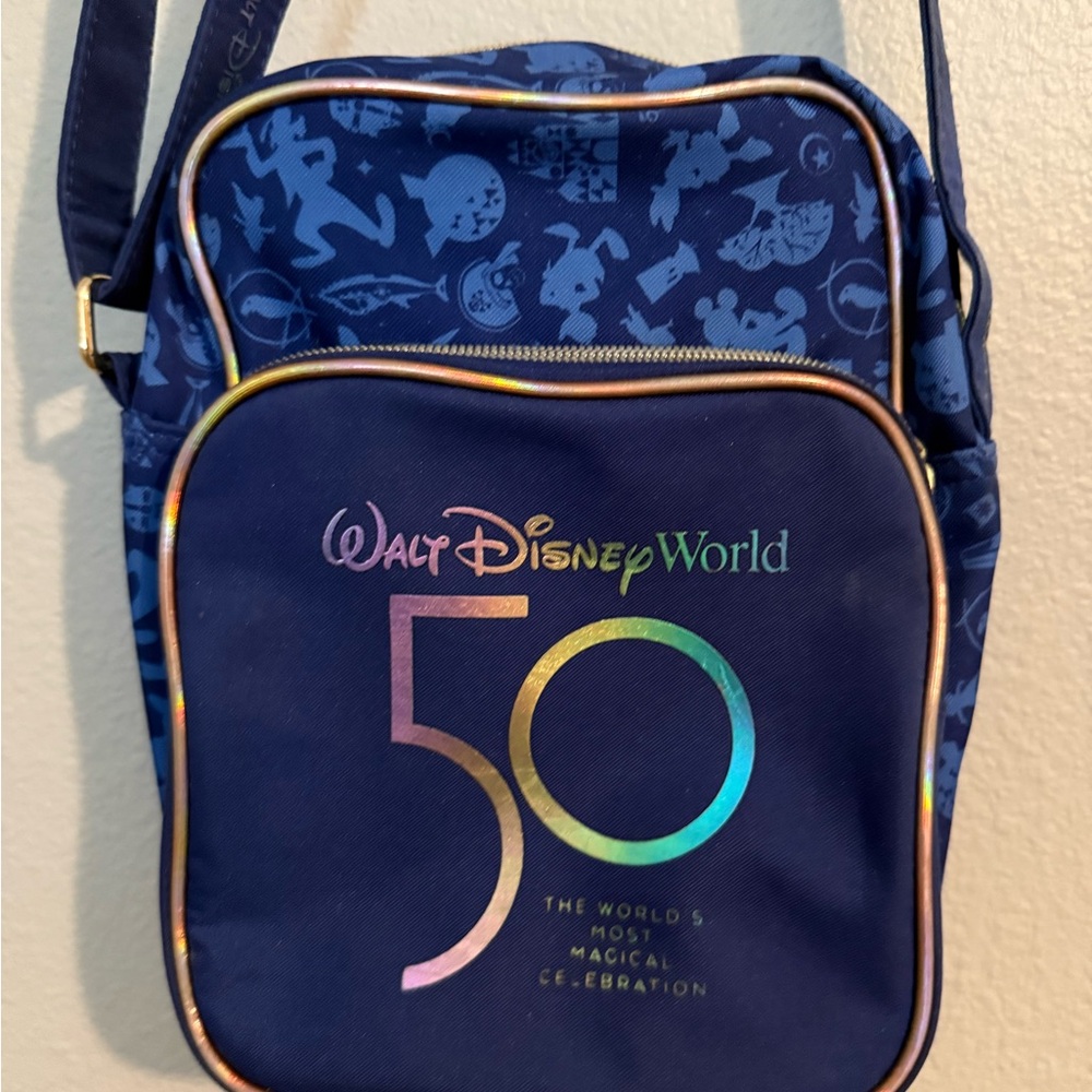 Unused (no tags) Walt Disney World 50th Anniversary Blue Crossbody Bag